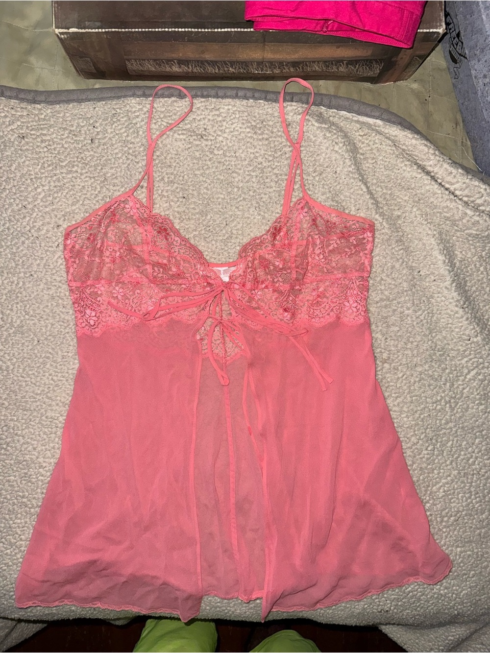 Victoria’s Secret Sheer Lace Babydoll Chemise - Coral Pink